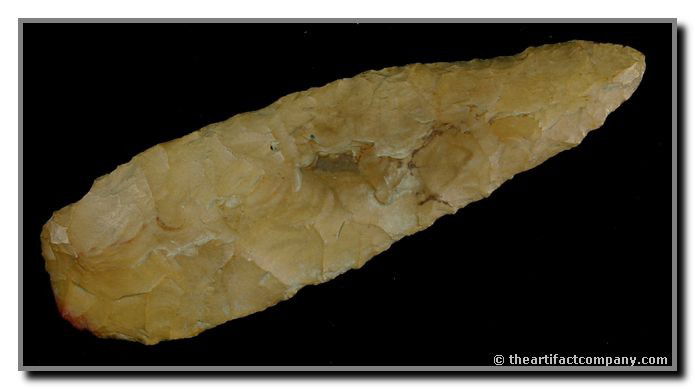 3 1/2" Lerma: Nice example. Thin and well flaked. Two tone Ft. Payne Chert. Nicely ground basal region. Found by John Miller in Clay Co., Indiana.