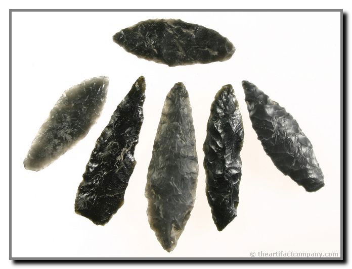 Mini-Collection Of 6 Stemmed Blades From Oregon: 6 great Obsidian stemmed blades from Klamath Co., Oregon. Sizes range from 2" - 2 5/8". Ex- Bodle.