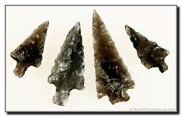 Mini-Collection of 4 Oregon Translucent Obsidian P: 4 beautifully translucent Obsidian points found by Justin Matthews in Klamath Co., Oregon. These stemmed pieces have great form, and the largest is 1 7/8" in length.