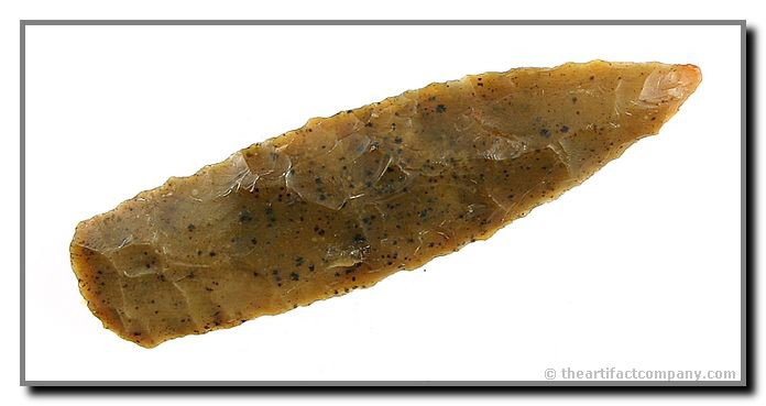 055: 2 13/16" Cody Complex - Jackson COA: Parallel ribbon flaking in orange and black Trout Creek chert. Colorado. Jackson COA.