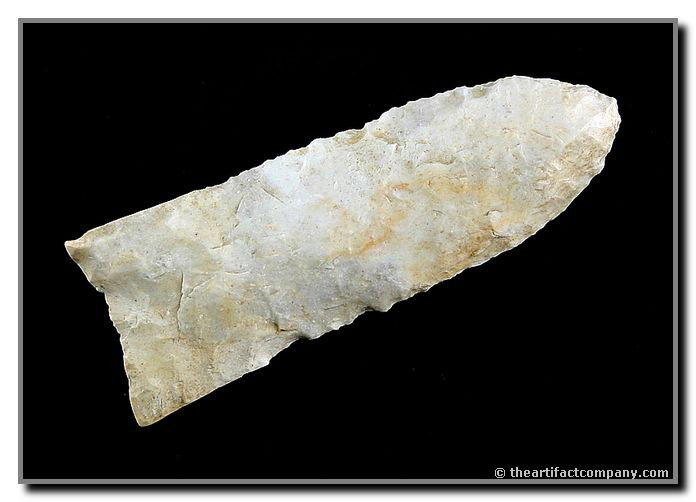 065: 2 1/2" Goshen: Heavily ground base and well executed example. Pretty multi-toned fossil chert. Ex- Terry Allen Collection.