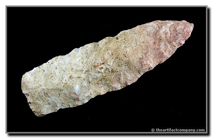 082: 2 13/16" Nebo Hill - Motley COA: Pretty pink and cream Burlington with maroon speckles. Ex- Terry Allen Collection. Found in Clay Co., Missouri. Motley COA.