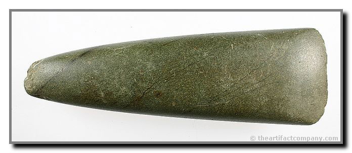 9 11/16" Tapered Poll Celt: Beautiful large example from Hamilton Co., Tennessee in a greenish hardstone. Excellent polish overall.