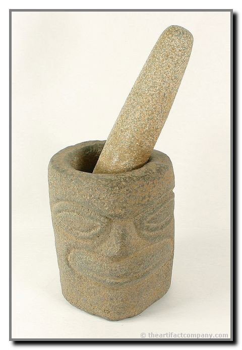 6 3/4"x5" Haida Mortar with Pestle: Gray Diorite example reported from Queen Charlotte Island. Classic features for this Northwest coast item. Ex - Anderson Collection.