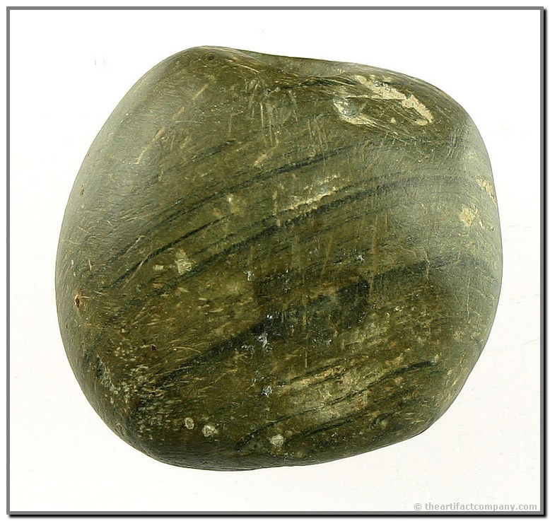 1 7/8" Ball Bannerstone - Jackson COA: Classic form. Pretty green banded slate. Found in Tennessee. Jackson COA.