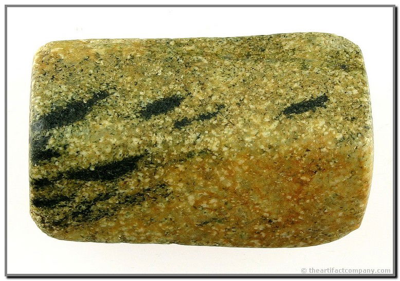 2 1/2" Saddleface Bannerstone - Jackson COA: Super example in a highly polished Gneiss. Found by John Walker and Johnny Darnell near the Zinc Plant in Clarksville, Tennessee. Ex - John Duncan Collection