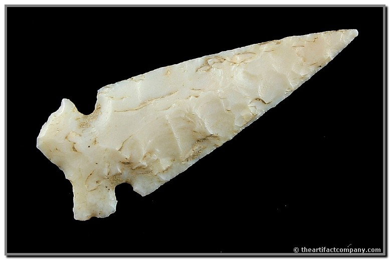 1 1/2" Haskell: Spiro Mound Oklahoma. Translucent high grade flint. Nice big wafer thin example.