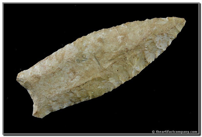 2 7/8" Cumberland - Jackson COA: Nice flutes on both sides. Found in Logan Co., Kentucky. Pretty tan and cream Ft. Payne Chert. Ex- Williams Collection. Jackson COA.