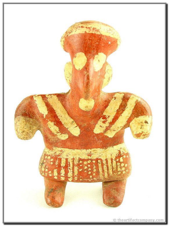 4 9/16" Nayarit Figurine - Jackson COA: Extremely fine example. Vibrant intricate yellow paint on buff. Statue completely intact and stable. Stands for display. Ex- Kalman & Coughlin Collections. Nayarit, West Mexico. Circa 200 A.D. Jackson