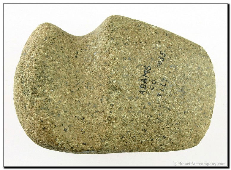 3 3/8" 3/4 Groove Axe - Jackson COA: Superb small example of a perfectly executed 3/4 Groove Axe. Labeled 'Adams Co., ILL. #035'. Pretty creams and browns speckled granite. Jackson COA.