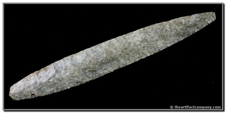 7" Agate Basin - Jackson COA: Superb example. Distinctly flaked to a median ridge and patinated differently side to side. Almost completely white on one side and mottled root beer float on the other. Appears to be Georgetwon Flint