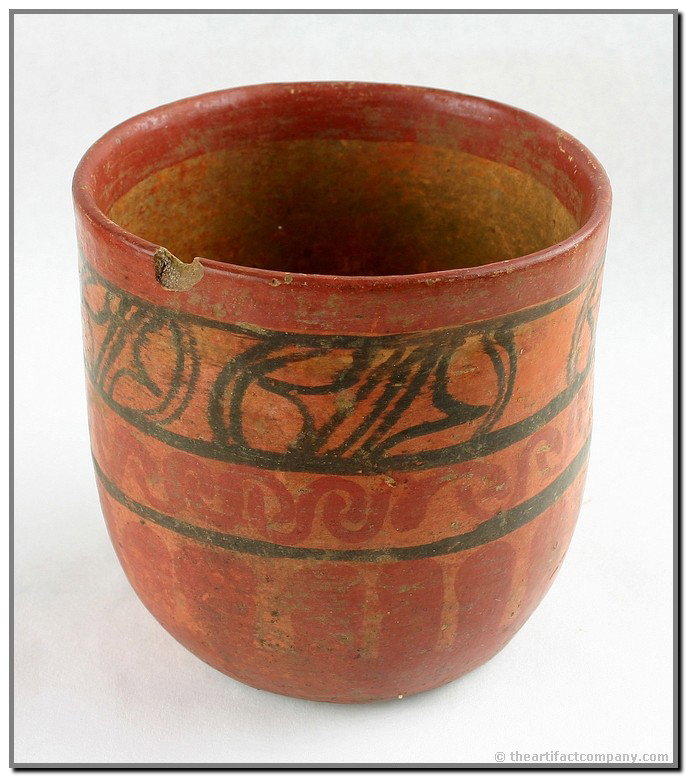 5" Tall Mayan Copador Vessel: Wide shallow bowl well decorated in bold colors on the exterior. Dates to the Late Classic Period circa 700 A.D. Ex- Keith Finello Collection. Solid example with just one small rim nick. Great display
