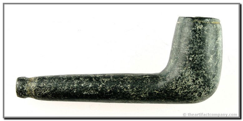4" Steatite Cherokee Pipe - Jackson 'G-10'COA: Superb example. Found near Tellico, Tennessee. Incised rings around the top of the bowl and at the end of the stem. Extra pretty black and green 'rock hard' steatite. Simply a magnificent pipe. Jackso
