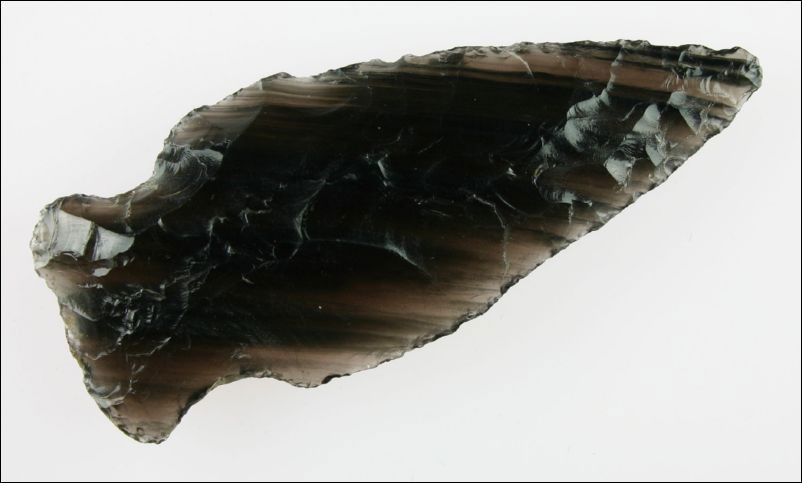 Spectaularly Gorgeous Striped Obsidian 3 1/2" Notch: Found at Teotihuacan, Mexico. Ex- Dr. Allen Heflin Collection. Translucency to die for. Grandfathered.