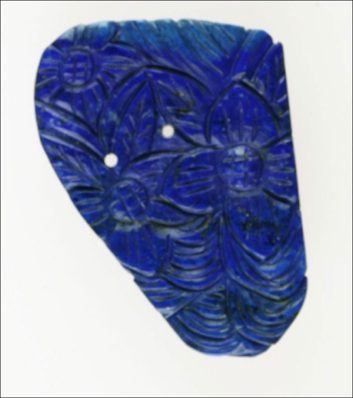 Gorgeous 2 1/8" Lapis Lazuli Pendant: Intricate carving of bird (peacock?) on one side and flowers on the other. Our estimate of age is early 1900's and it is Chinese but from an old collection with no provenance. Thin, wearable, and beau