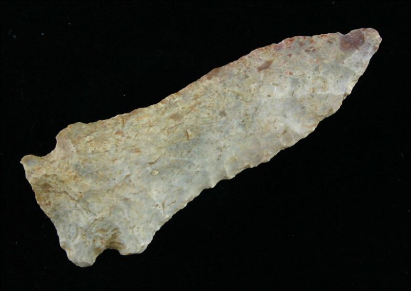2 1/2" Pinetree: Heavily patinated Boyle Chert. Great form, symmetry, and flaking. Bath Co., Kentucky.