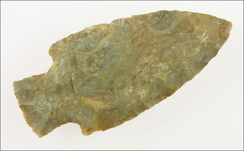 Ultra Thin 3 1/8" Hopewell: Made of pretty Boyle Chert with nice translucency. Found in Bath Co., Kentucky. Ex- Humphries Collection.