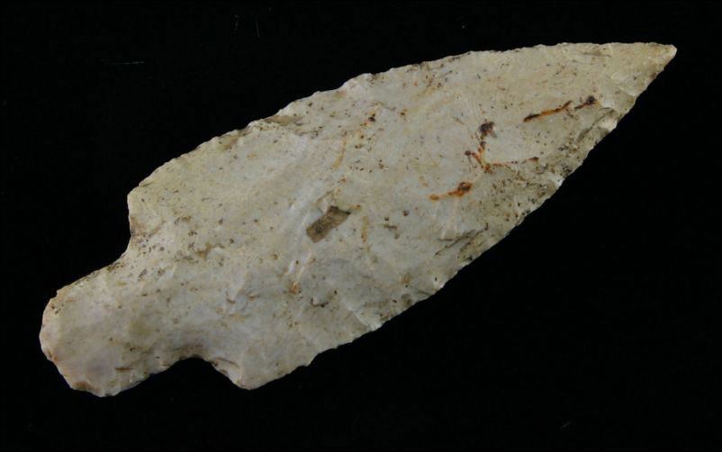 Extra Nice 3 3/8" Adena: Extra nice example. Good size, great form and symmetry, pretty material, and a nice long needle tip. Made of Boyle Chert and found by Sam Demaline in Bath Co., Kentucky.