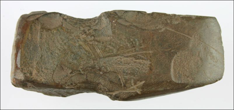 4 1/2" Hematite Full Groove Axe: Great bit with nice high polish. Quite a unique tool form in hematitie. Found in Fayette Co., Kentucky.