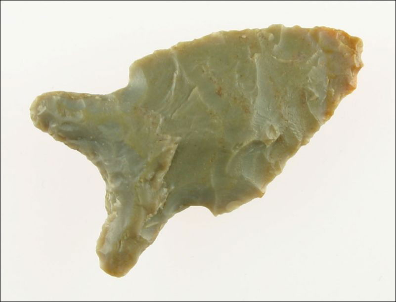 1 3/4" Kentucky Chipola: Rare type for the area. Nice form. Nice long wings. Found in Montgomery Co., Kentucky. Made of Carter Cave flint.