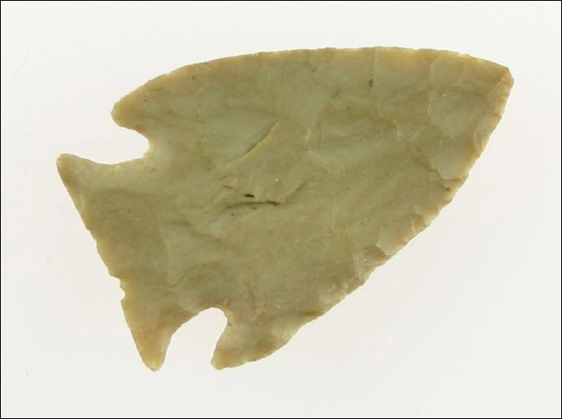 World Class 1 3/8" Intrusive Mound: 'Cookie cutter' perfect example. Extremely thin. Pretty light brown Fort payne Chert. Found in and labeled Bath Co., Kentucky. Ex- Humphries Collection.