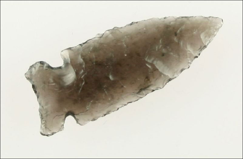 Translucent 1 3/4" Northern Side Notch: Translucent Ice Obsidian. Found in Lake Co., Oregon. Ex- Kirkpatrick Collection.