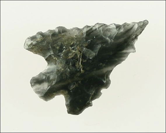 1" Calapooya: Awesome translucent streaked obsidian. Great serrations too. Found in Shasta Co., California. Ex- Hulse Collection.