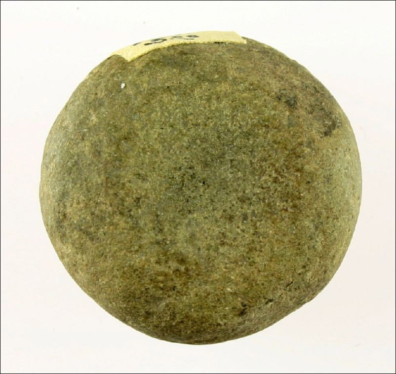 Super Fine 1 3/4" Double Cupped Discoidal: Small but really nice and deeply cupped. Speckled granite with nice polish. Old label reads - 'Pike Co., ILL $3.00'. Amazing!! Well, those days are long gone!