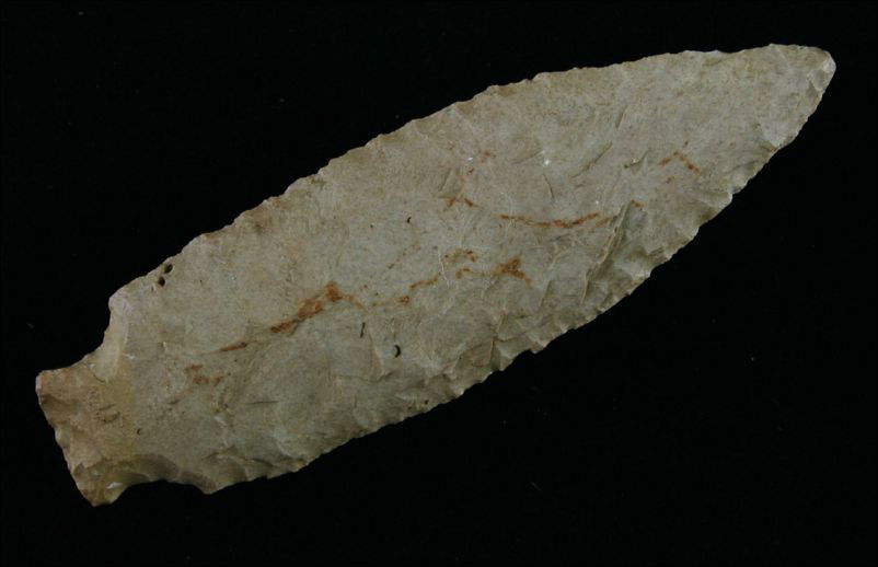 World Class 4 1/8" Elk River - Jackson COA: Perfect highly sought diagonal flaking over its entirety. Foiud in Dickson Co., Tennessee. Ex- Arthur Smith Collection. Jackson COA.