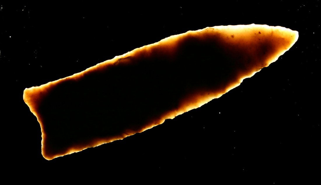 Excellent 3" Goshen - Jackson 'G-10' COA: Tremendous transverse flaking over its entirety. High grade Chalcedony with nice translucency. Found in Rio Blanco Co., Colorado. Ex- Karl Clark Collection. Jackson 'G-10' COA.