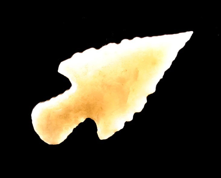 World Class 1 3/8" Deadman's: Translucent opalized Agate with great fire. Thin and excellent with perfect serrations, great size, perfect symmetry, and a needle tip. A true Texas Classic.