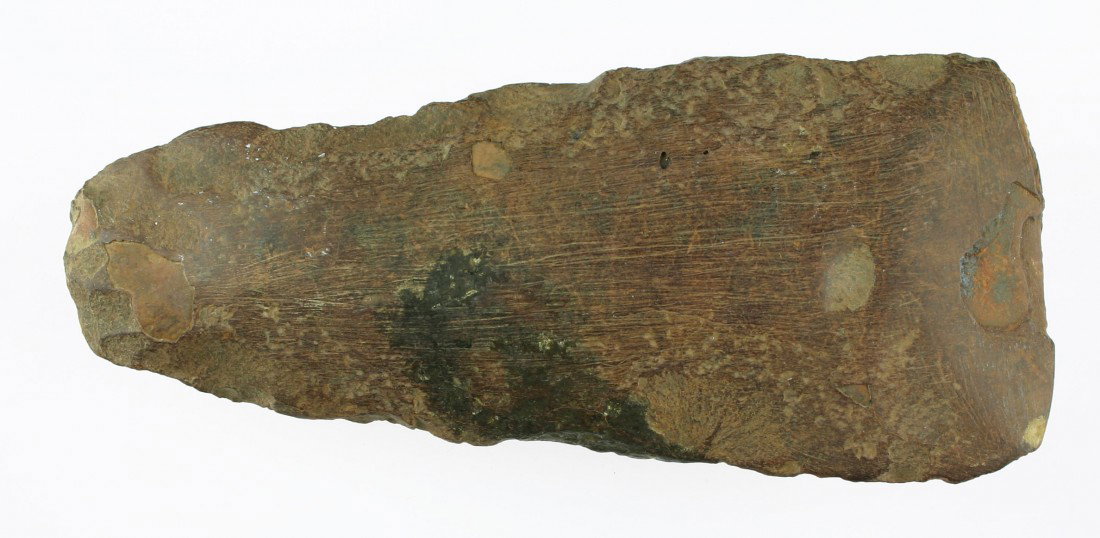 Massive 6 3/4" Hematite Celt: Heavy polished and ground hematite in extremely fine condition. Fayette Co., Kentucky. Ex- Dr. Joe Daugherty Collection.