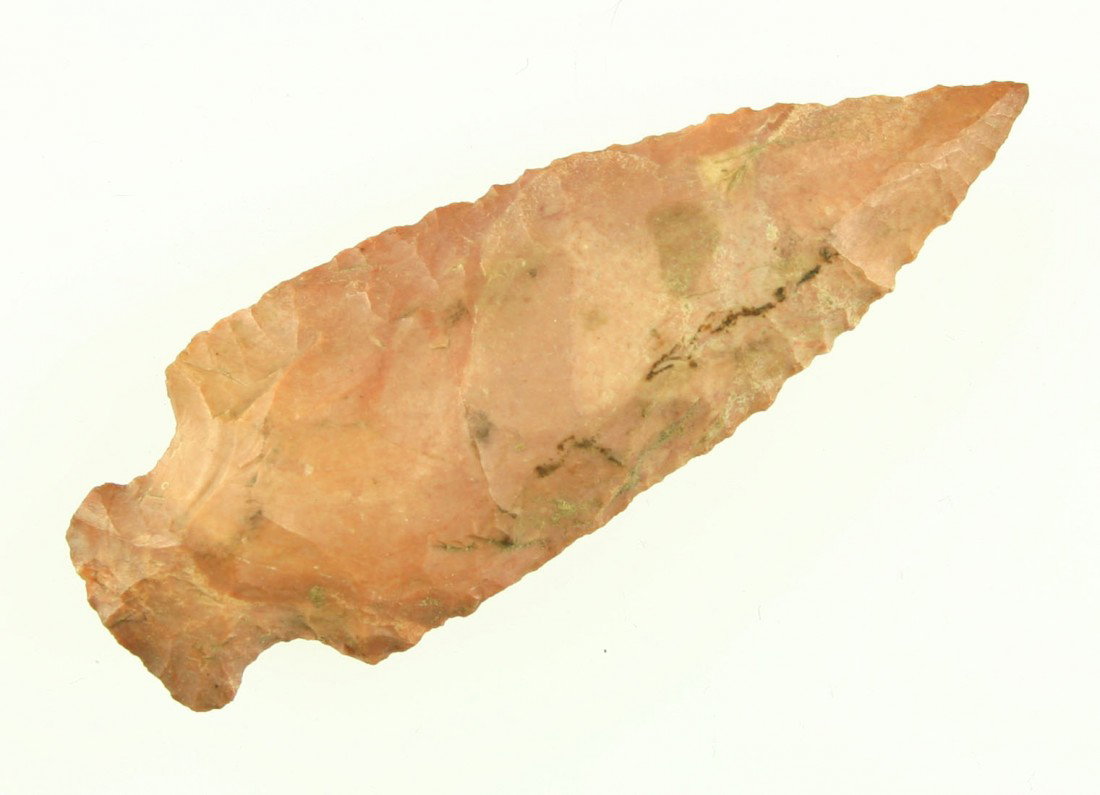 3" Little Bear Creek with Extreme Color: Glossy maroon, yellow, and red Tennessee Jasper. Long extended needle tip and great symmetry. Minute edgework all around the blade edges with great serrations. Giles Co., Tennessee. Ex- Judge Walker C