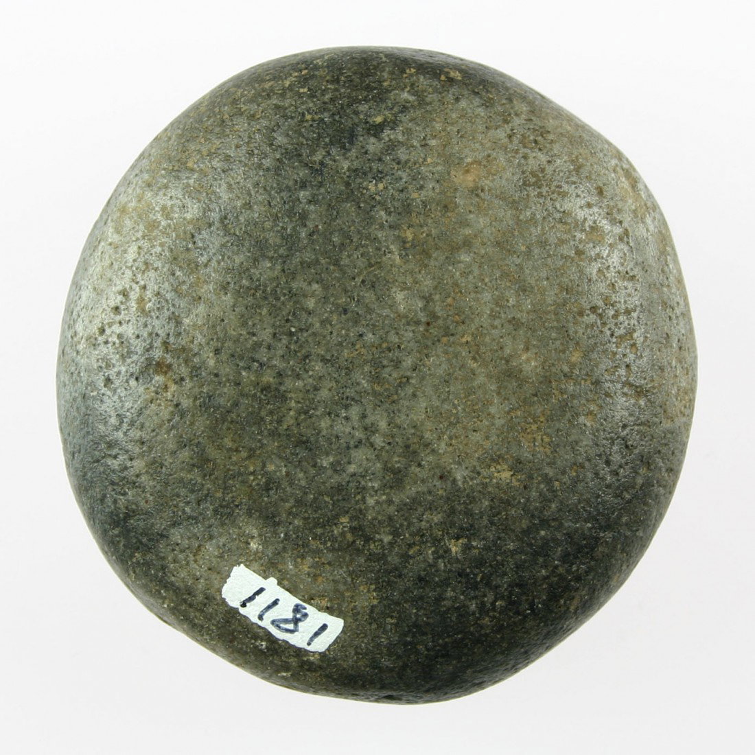 2 3/8" Disc: Highly polished. Flat one one side. Domed on the other. Cone? Discoidal? Abrader? Not sure but it's really nice with great symmetry and high polish over its entirety. Multicolored speckled granite. Fo