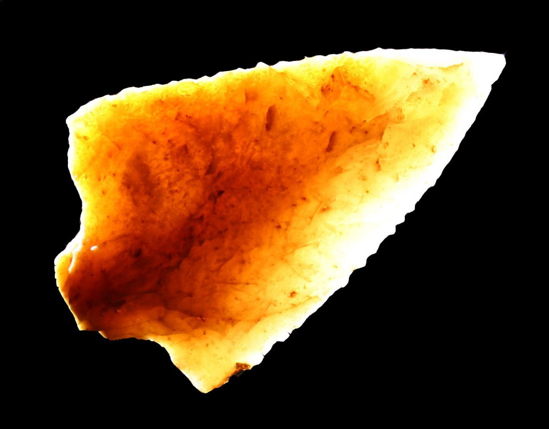 2 15/16" South Prong Creek - Jackson 'G-9' COA: Truly gorgeous well made highly translucent white and champagne colored Chalcedony. Classic super fine serrations on both blade edges. Terrific symmetry. They just don't get much better. Alachua Co.,