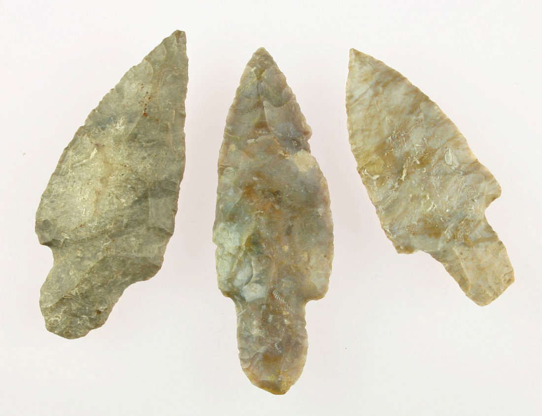 3 Excellent Kentucky Adenas: Great size, color, and condition. All high grade Boyle chert with lots of color. All from Bath Co., Kentucky. Biggest is 3 1/4".