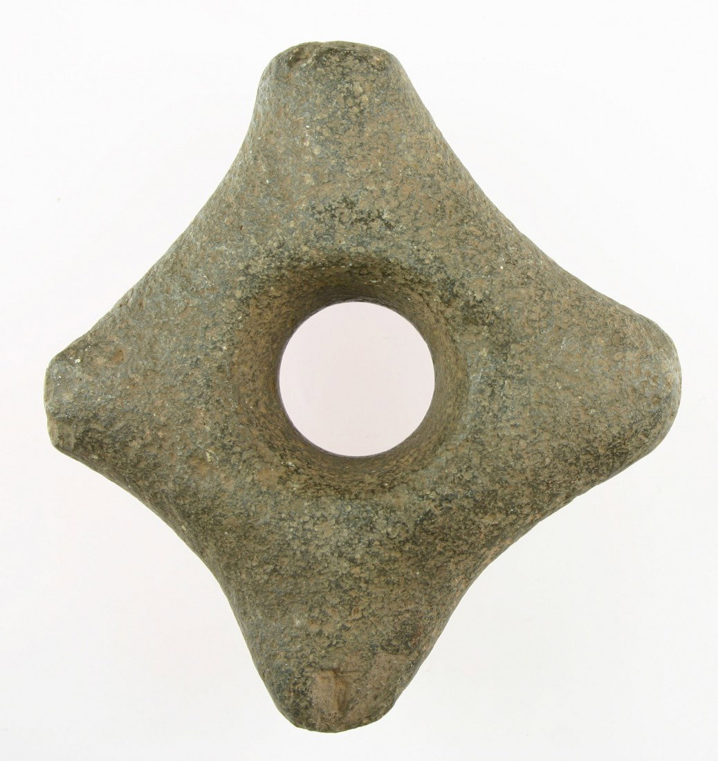 4 Point Chavin Mace Head: Highly polished hardstone. Chavin Culture dating to 500 B.C. in Peru. Ex- St. Clair. Grandfathered Collection.