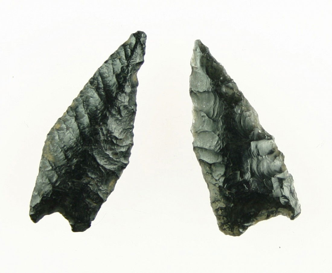 Great Pair of Humboldts: Jet Black Obsidian. Both 1 3/8th's inches long. Other very close to that. Both found in Harney Co., Oregon.