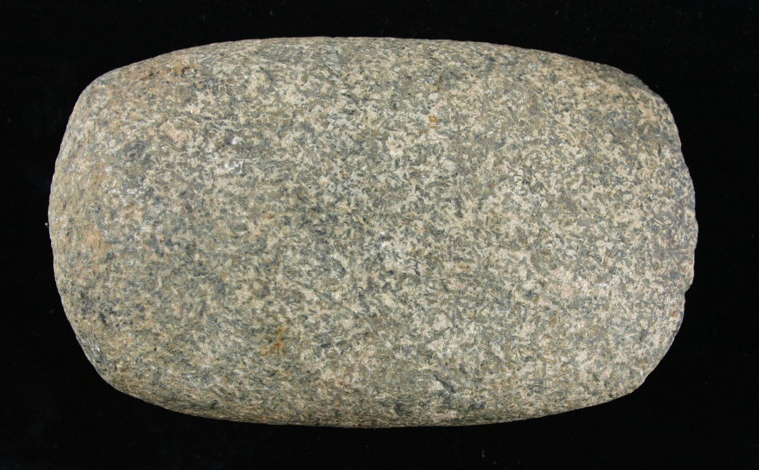 4 5/8" Celt: Pretty cream and green speckled granite. Excellent example with a good bit. Found in Fayette Co., Kentucky. Ex- Dr. Joe Daugherty Collection.