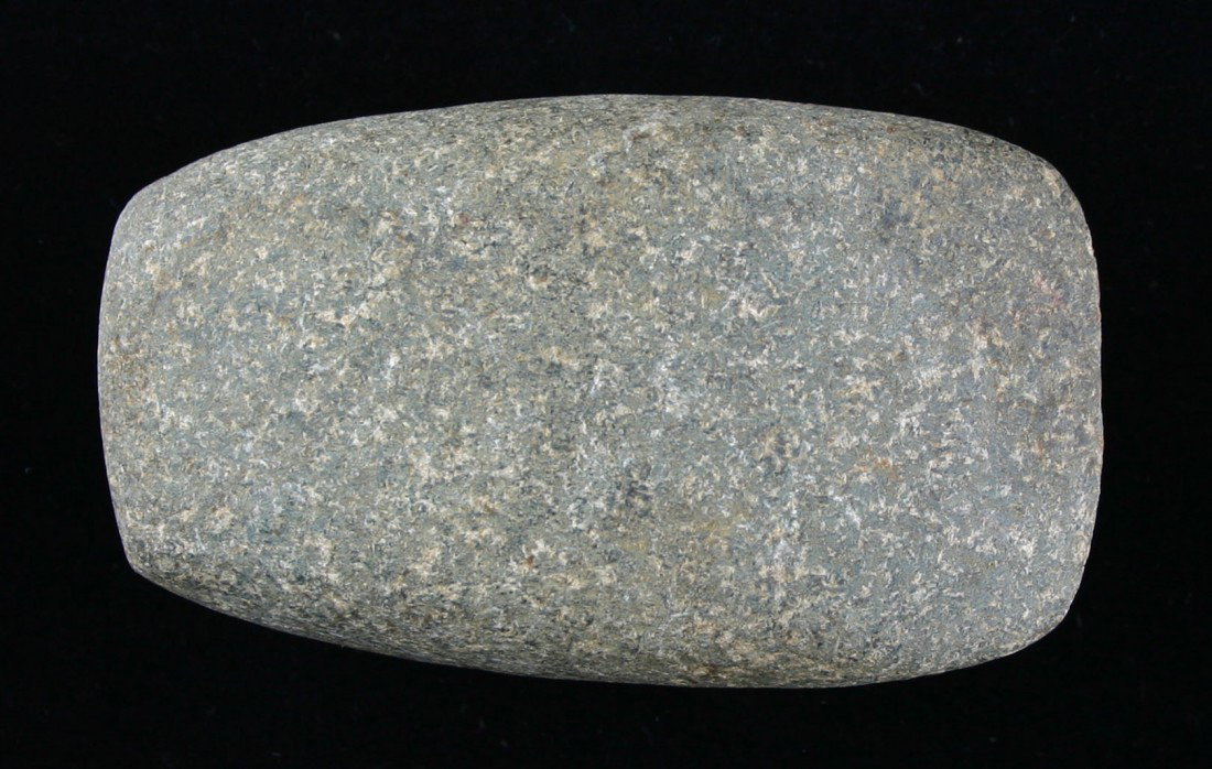 Perfect 3 1/8" Celt: Pretty light blue/gray speckled granite with nice polish. Found in Fayette Co., Kentucky. Ex- Dr. Joe Daugherty Collection.