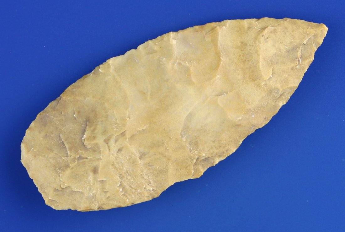 3 3/8" Covington: Nice big symmetrical example with a needle tip made of Edwards Plateau Chert. Travis Co., Texas. Ex- Butch Clark Collection.