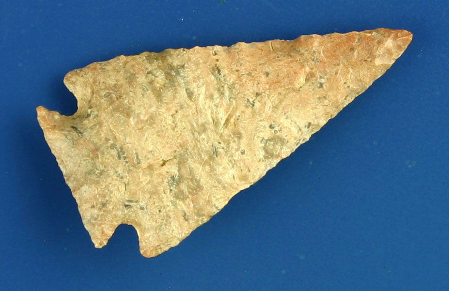 World Class 1 5/8" Pelican Lake: Made of beautiful very colorful slightly river polished (to a high sheen) Kay County Chert. Ex- Lloyd Dugstad, Who's Who Vol. 2, page 59. Sumner Co., Kansas.