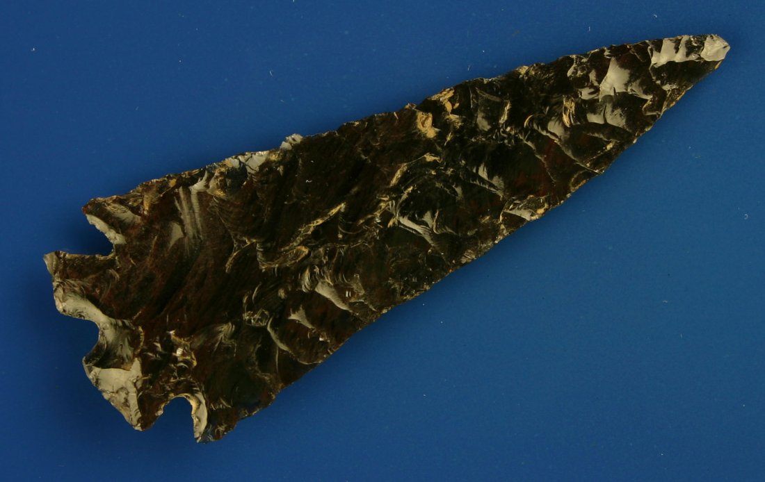 3 9/16" Translucent Elko Split Stem: Ex - Fredrick Collection. Made from a semi-translucent tri-flow obsidian - striking patterns looks like ice cubes floating in oil. Great Basin
