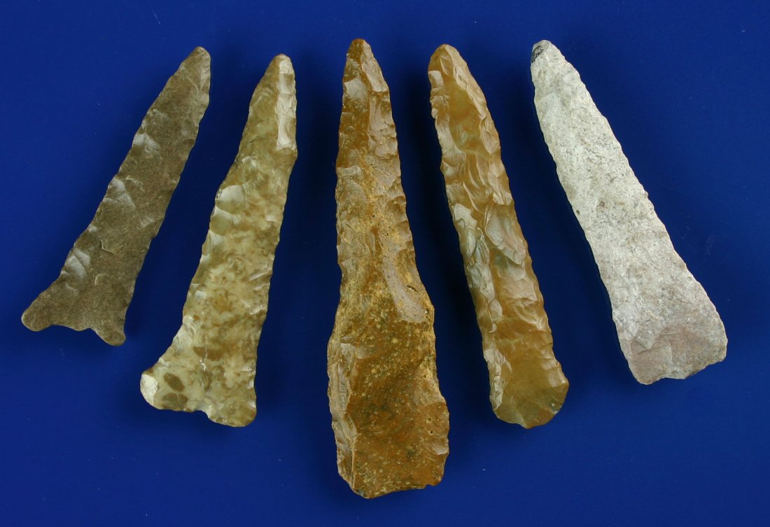 Lot of 5 Nice Oklahoma Drills: Very nice set of 5 Drills all found by Homer Wooley in Kay Co., Oklahoma. River polished fossil Chert.