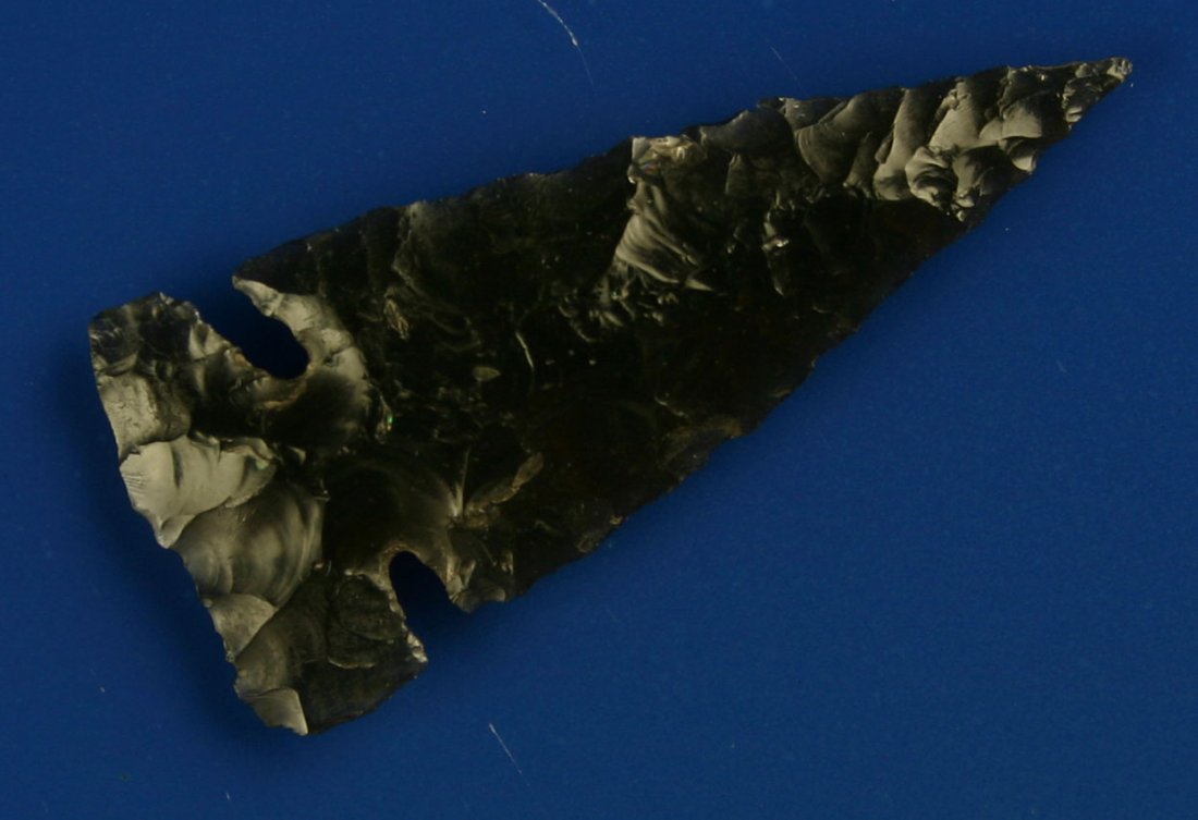 Nice 2" Translucent Northern Side Notch: Made of highly translucent sparkling 'ICE' obsidian. Long extended needle tip. Lake Co., Oregon.