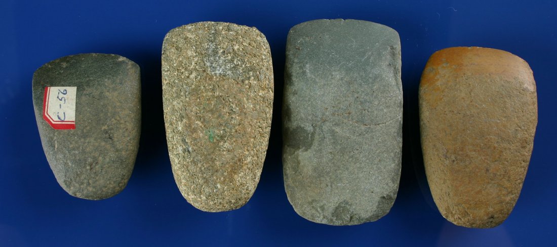 Lot of 4 Nice Celts: Grouping of Diorite and Granite celts formerly of the Dr. Joe Daugherty Collection. Central Kentucky. Largest is 3 5/16"