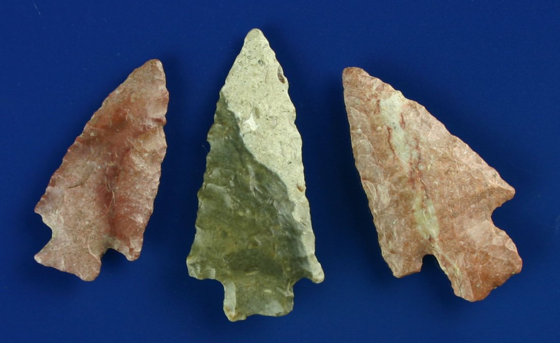 3 Nice Oklahoma Atl-Atl Darts: Nicely river polished examples in fossil cherts found by Homer Wooley in Kay Co., Oklahoma.