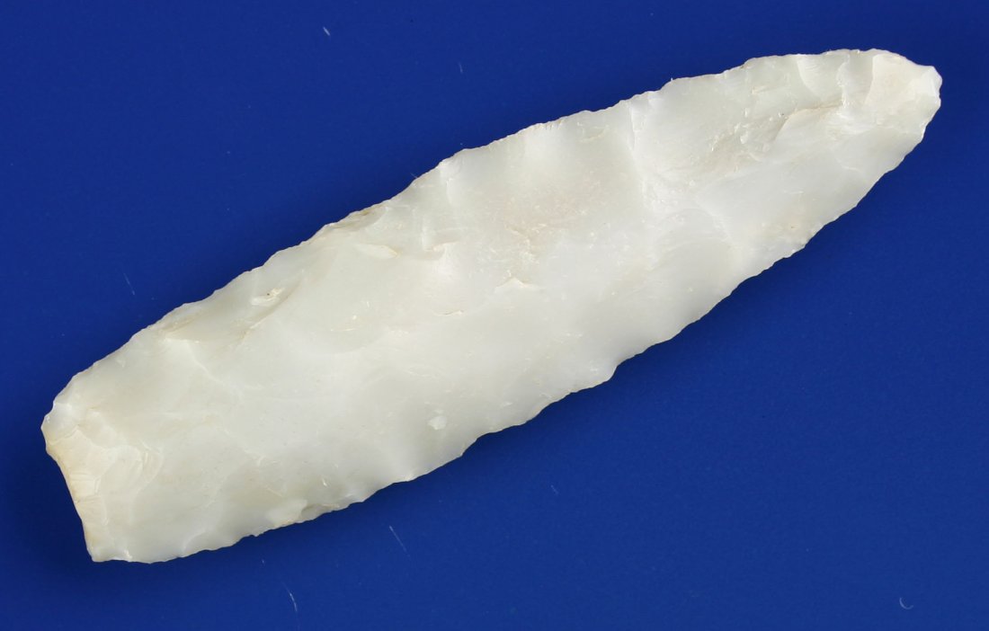 3 5/8" Translucent Agate Basin/Lance: Novaculite example found by Ruben Rankin in Saline Co., Arkansas. Totally translucent!