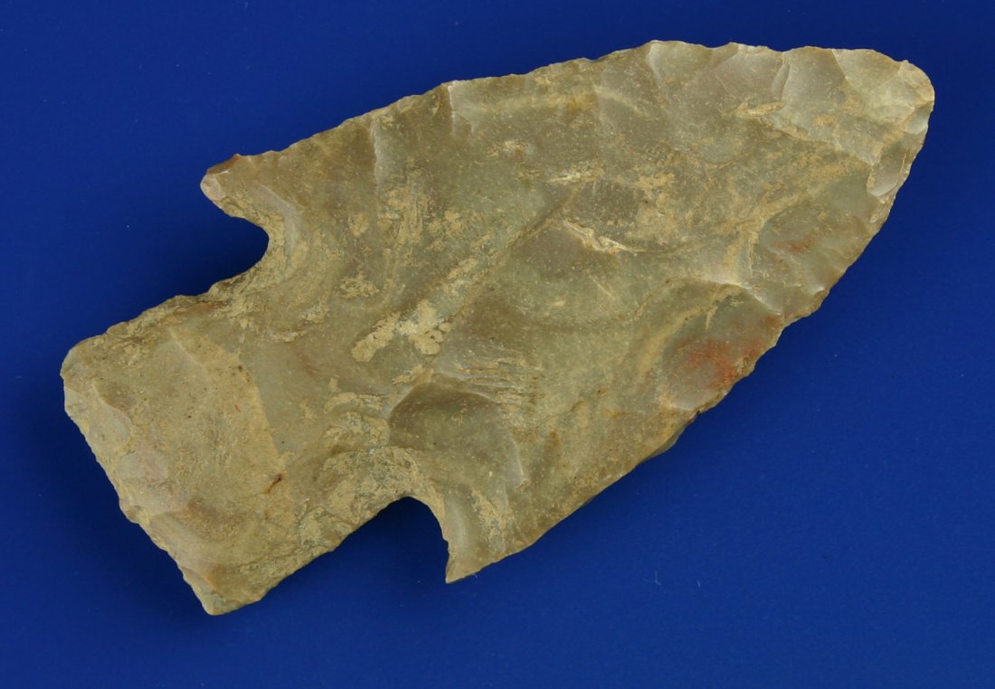 3 1/16" Hopewell: Large example in Carter Cave flint formerly of the Dr. Joe Daugherty Collection.
