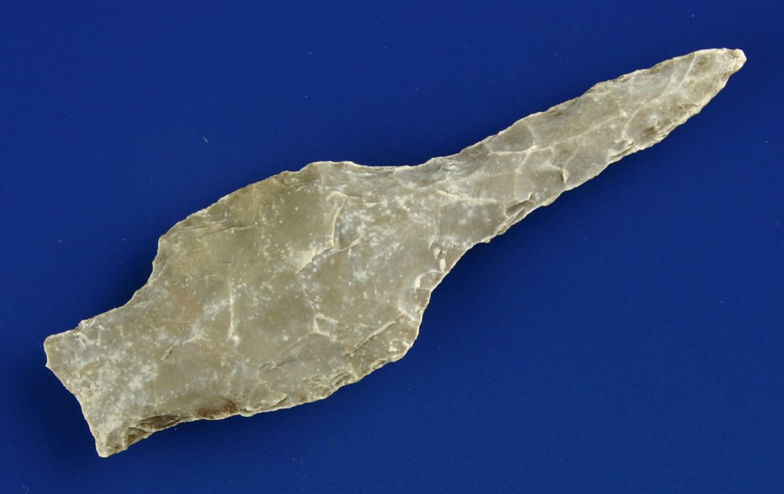3 7/16" Uvalde Drill: Well-patinated example found by David McIntosh in the "Bottoms" on Onion Creek in Travis Co., Texas. Edwards Plateau Chert. Nice!